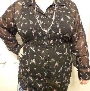 Torrid crepe bird shirt